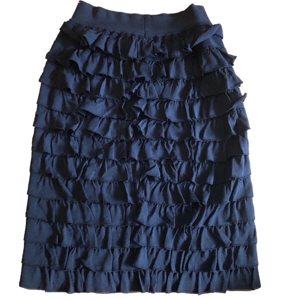 ALAÏA Ruffled Black Skirt ITALY Size XS At Knee Straight NWOT High End Chic